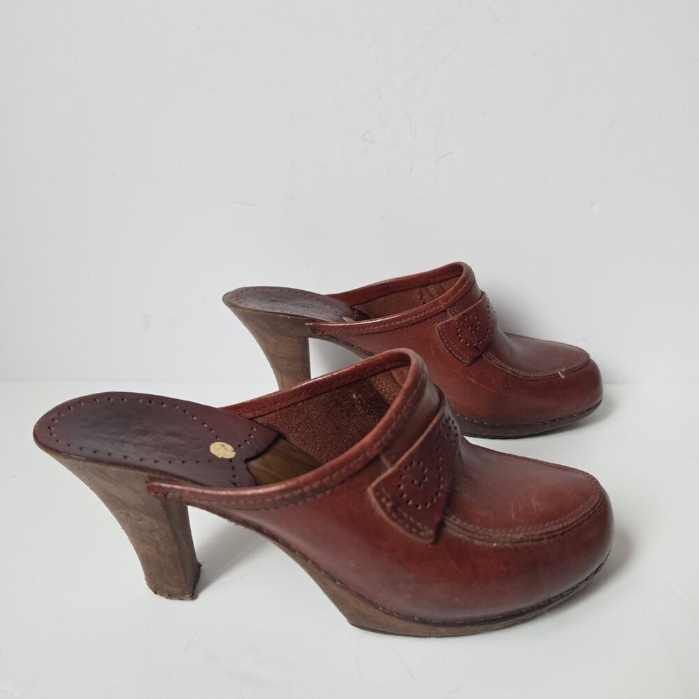 Carrera Shoes Womens Size 8 US 39 EU Brown Red Heels Mules Leather Made In Italy